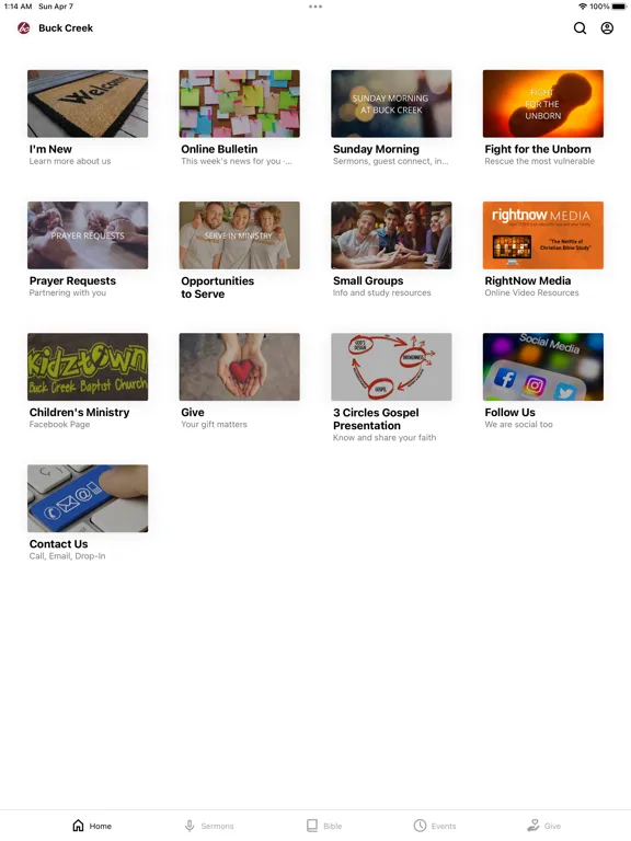Buck Creek Church iPad  Screenshots