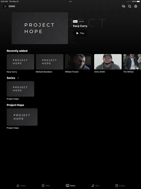 Tangkapan layar City of Hope Church Kentucky iPad 