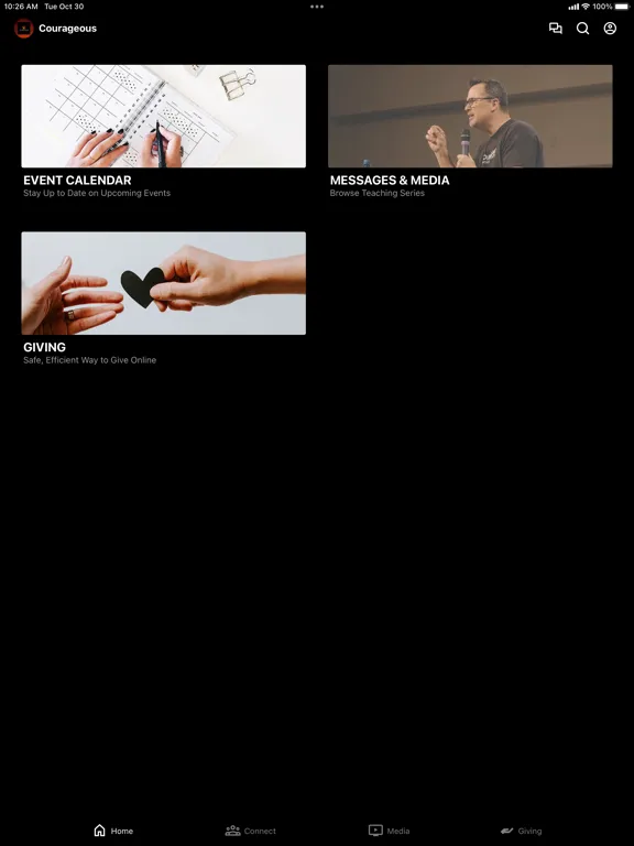 Tangkapan skrin Courageous Community Church iPad 