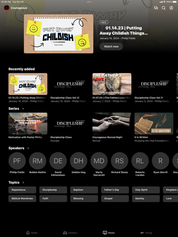 Tangkapan skrin Courageous Community Church iPad 