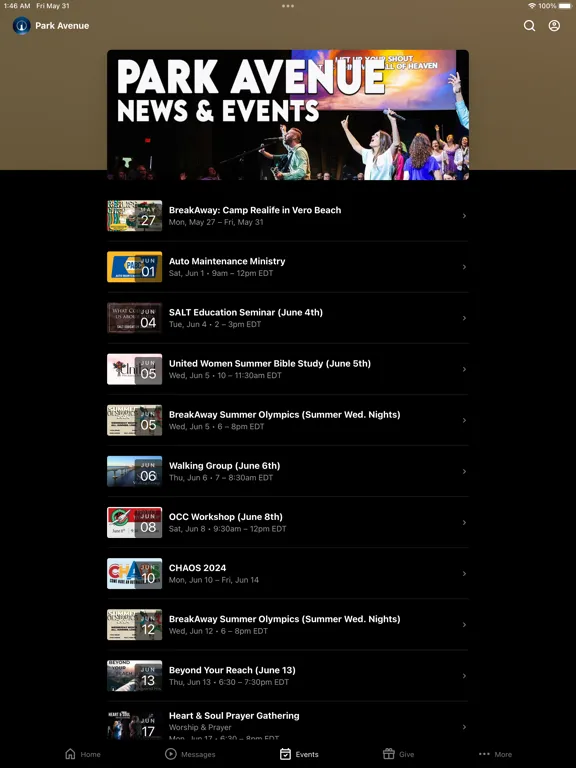 Capturas de tela do Park Avenue Baptist Church iPad 