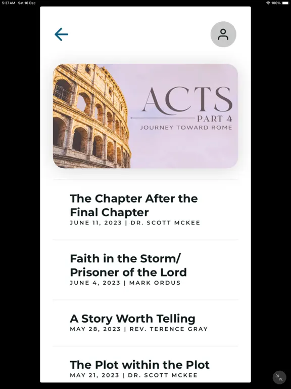 Ảnh chụp màn hình của Ward Church iPad 
