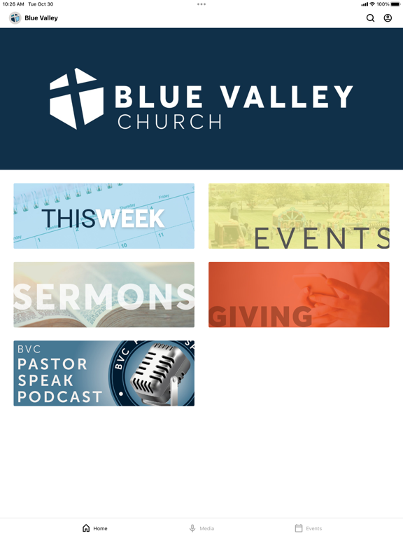 Blue Valley Church iPad  Screenshots