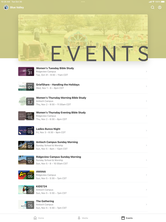 Blue Valley Church iPad  Screenshots