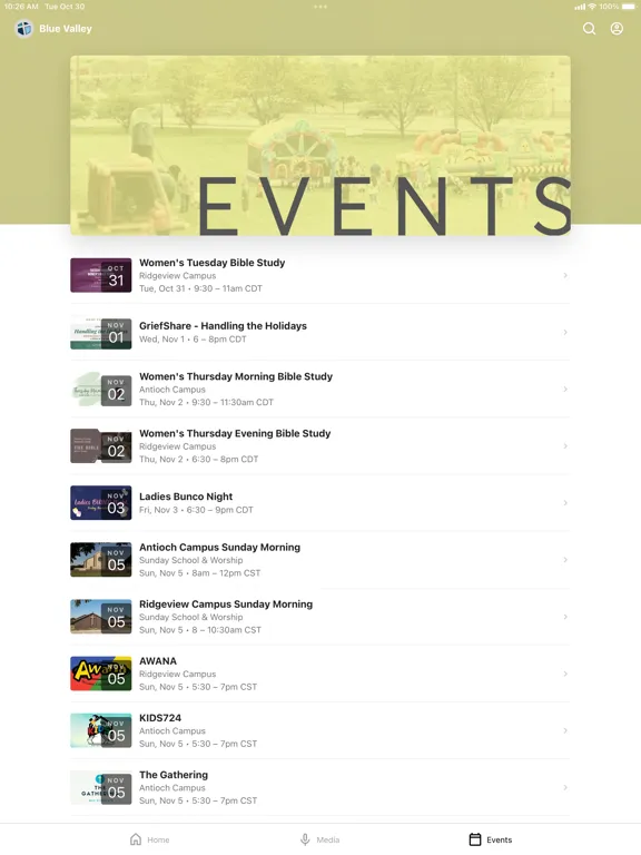Скриншоты Blue Valley Church iPad 