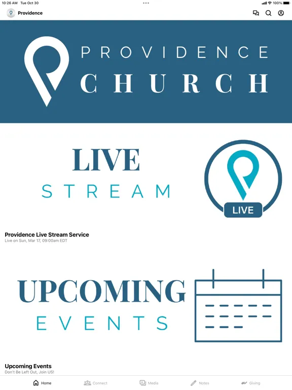 Tangkapan skrin Providence Wesleyan Church iPad 