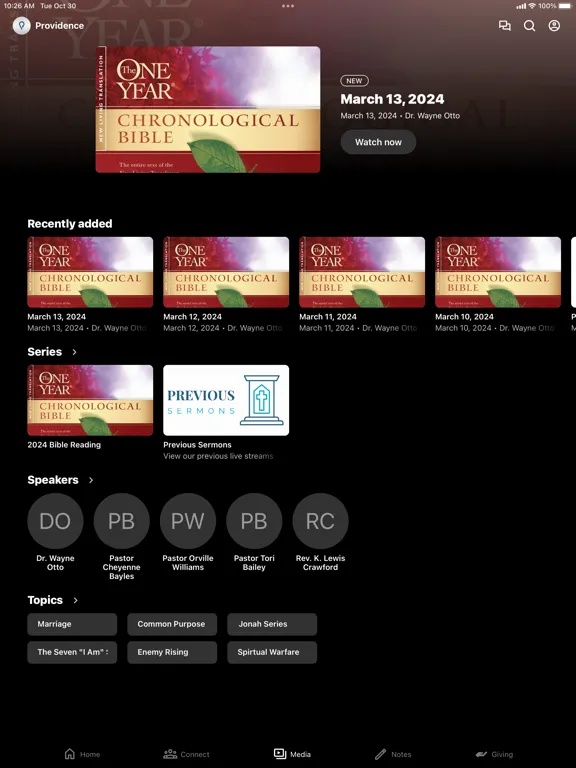 Tangkapan skrin Providence Wesleyan Church iPad 