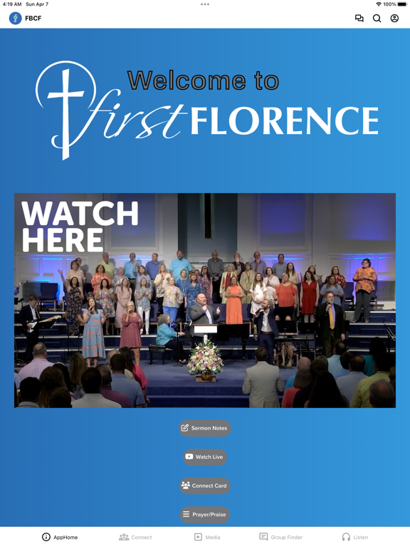 Tangkapan layar First Baptist Florence iPad 