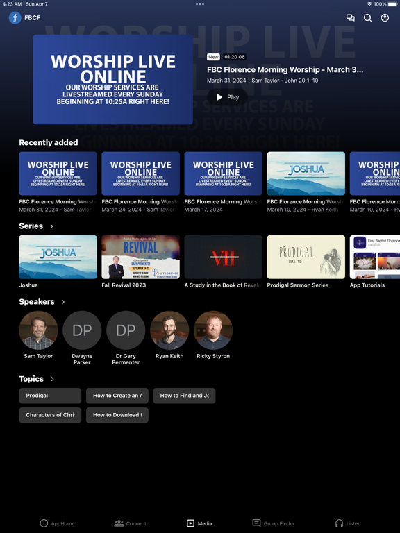 Tangkapan layar First Baptist Florence iPad 