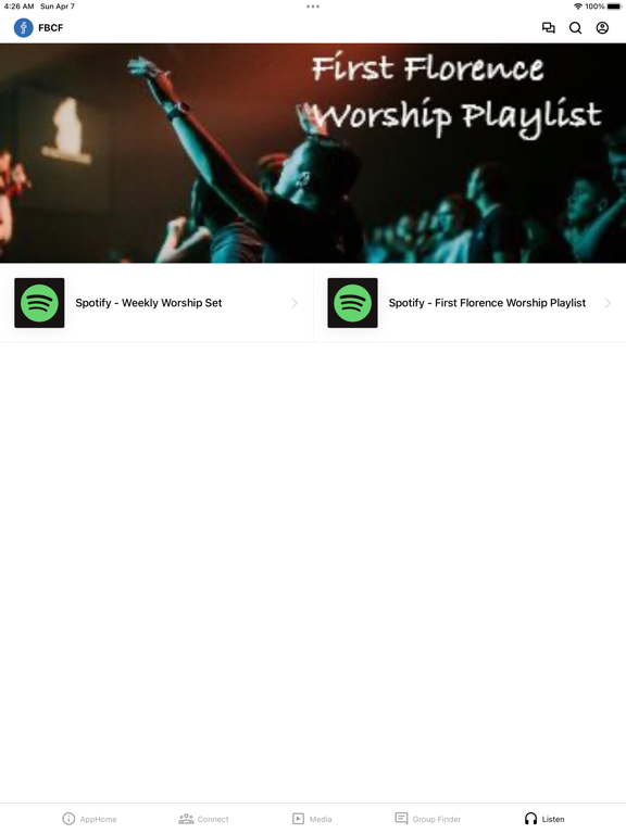 Tangkapan layar First Baptist Florence iPad 