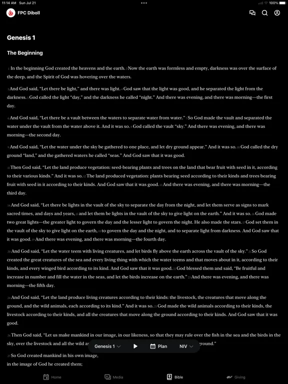 Tangkapan skrin Diboll First Pentecostal iPad 