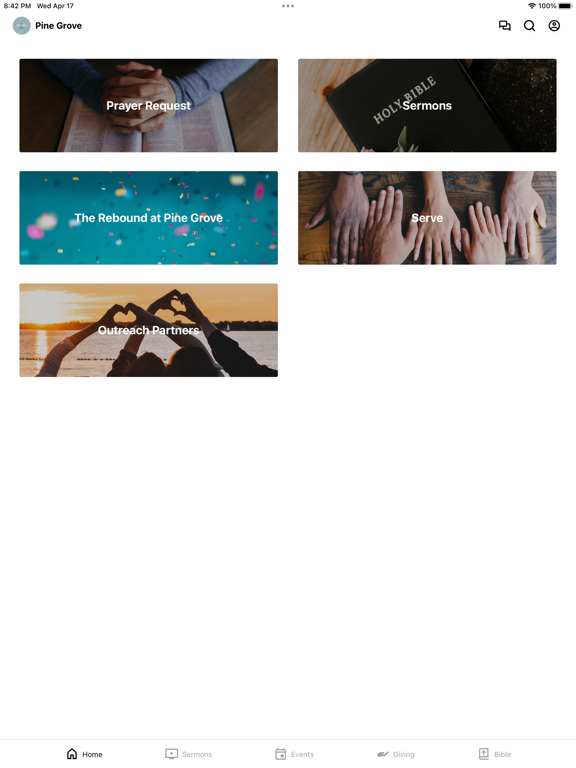 Tangkapan skrin Pine Grove Community Church iPad 