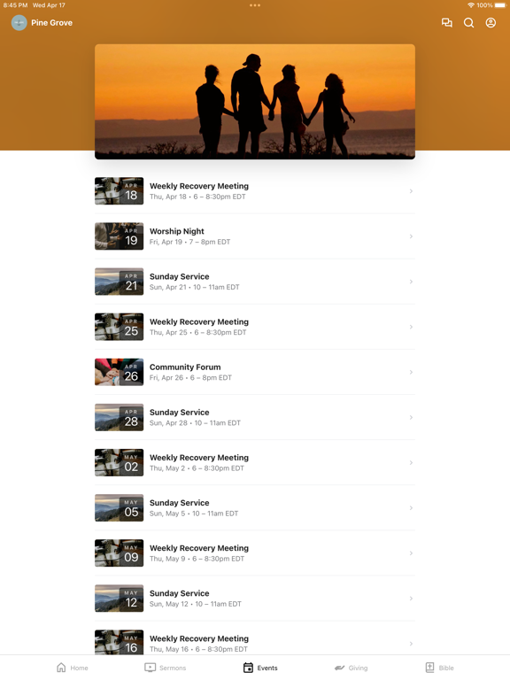 Tangkapan skrin Pine Grove Community Church iPad 
