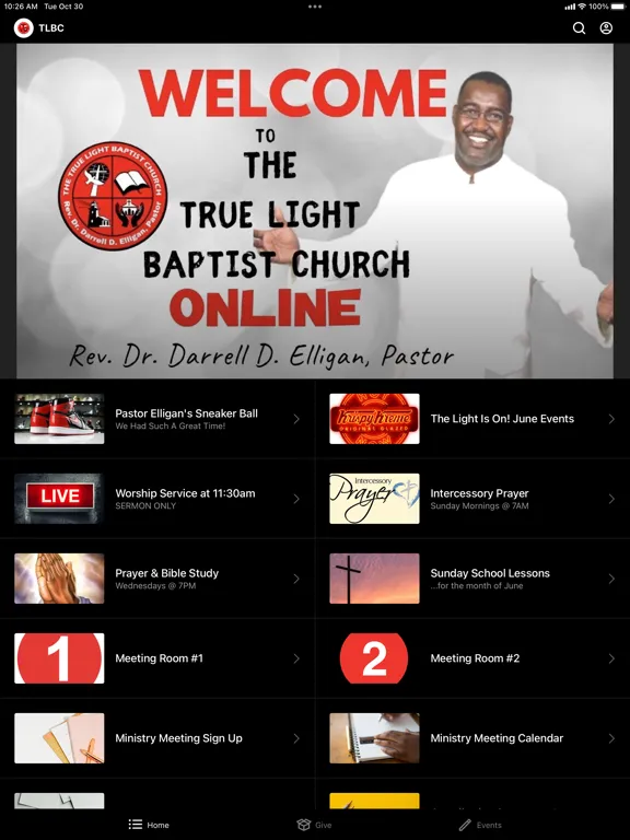 Tangkapan layar The True Light Baptist Church iPad