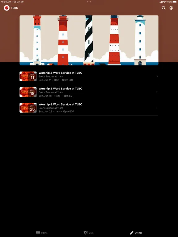Tangkapan layar The True Light Baptist Church iPad