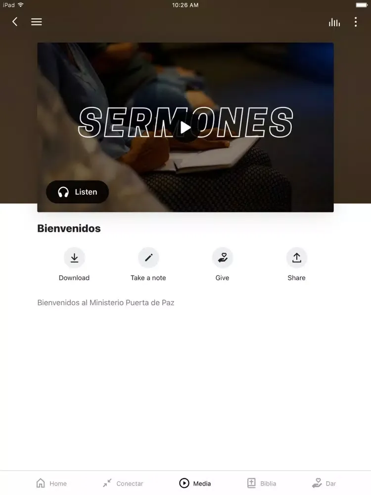 Tangkapan layar Ministerio Puerta de Paz iPad 