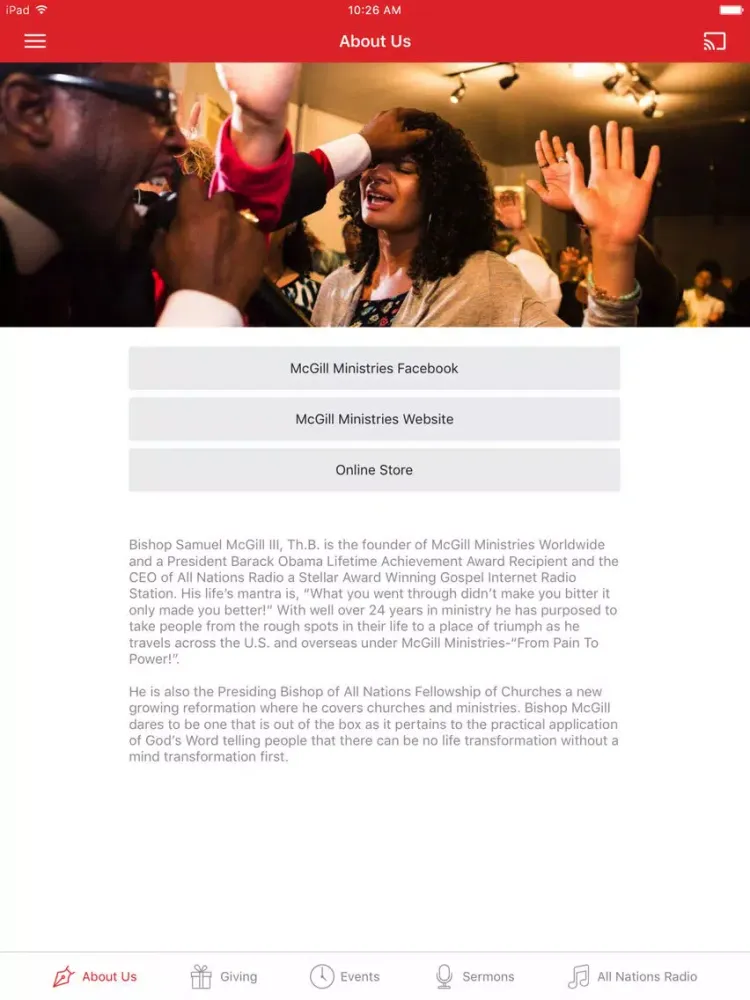 ภาพหน้าจอของ McGill Ministries Worldwide iPad 
