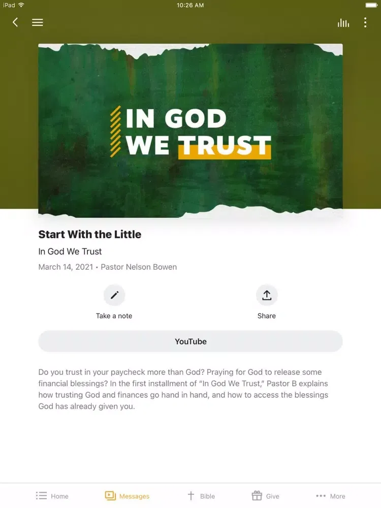 ภาพหน้าจอของ iNgage Community Church iPad