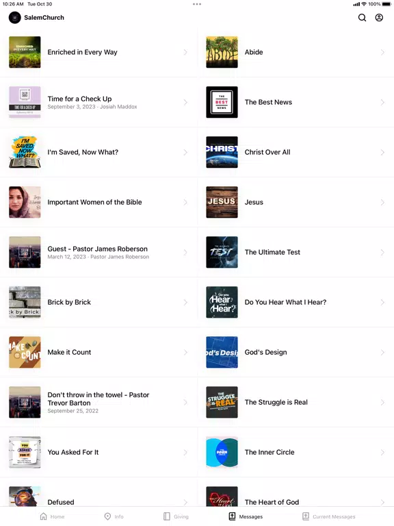 Ảnh chụp màn hình của Salem Church iPad 