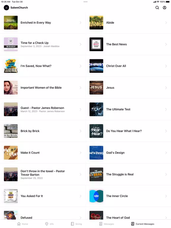 Ảnh chụp màn hình của Salem Church iPad 