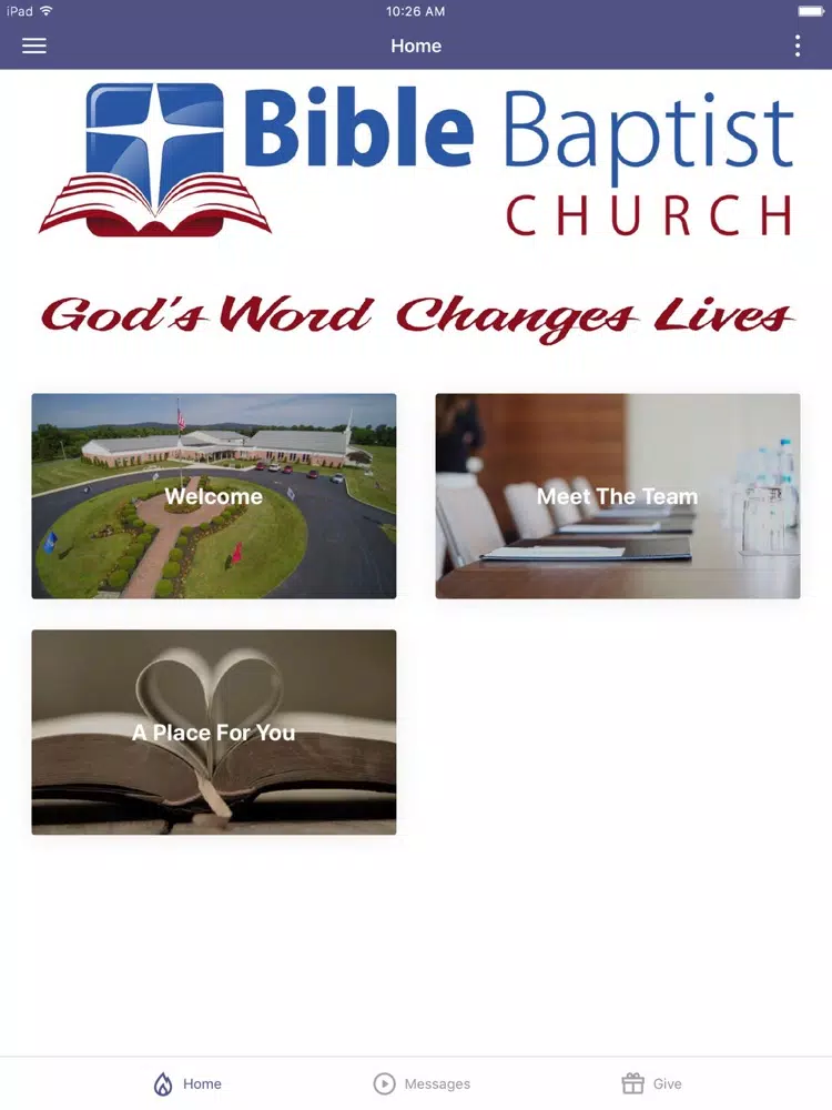 Tangkapan layar Bible Baptist Church York iPad 