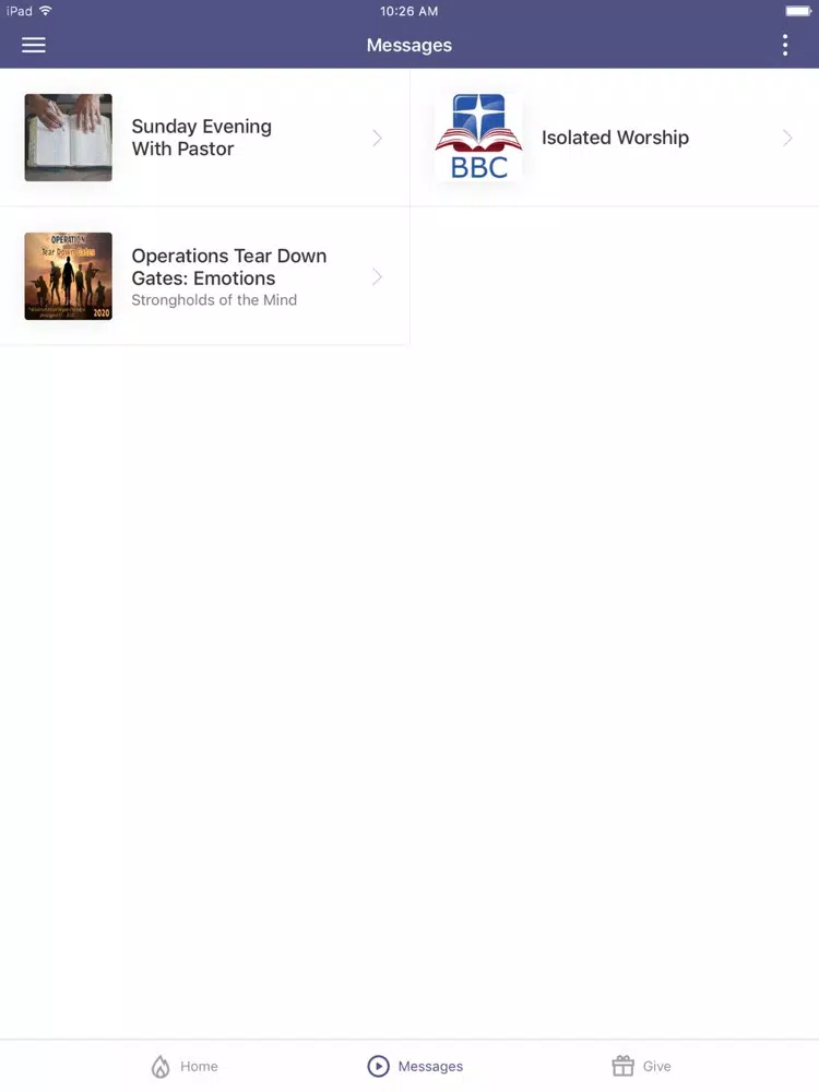 Tangkapan layar Bible Baptist Church York iPad 