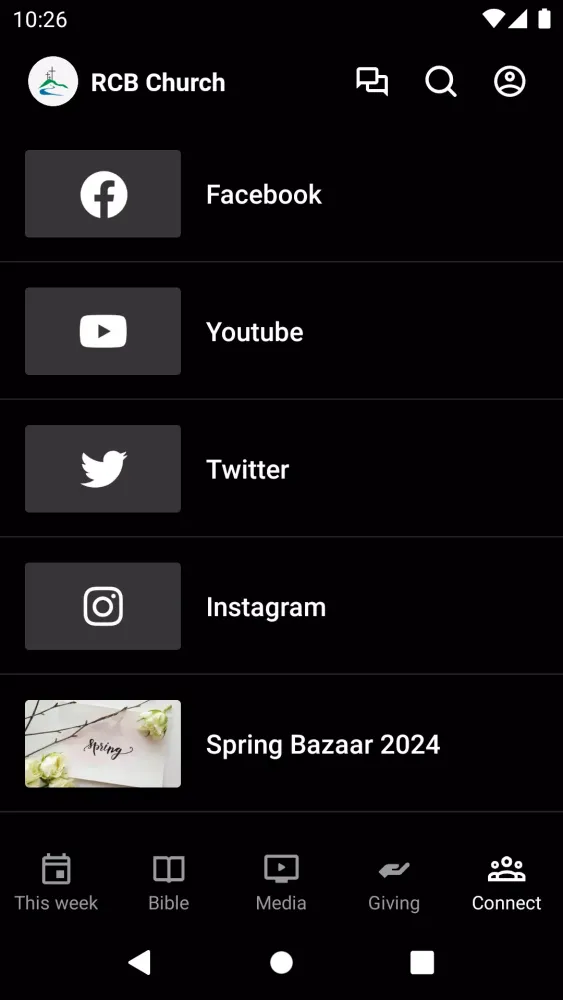 Tangkapan skrin RCB Church App