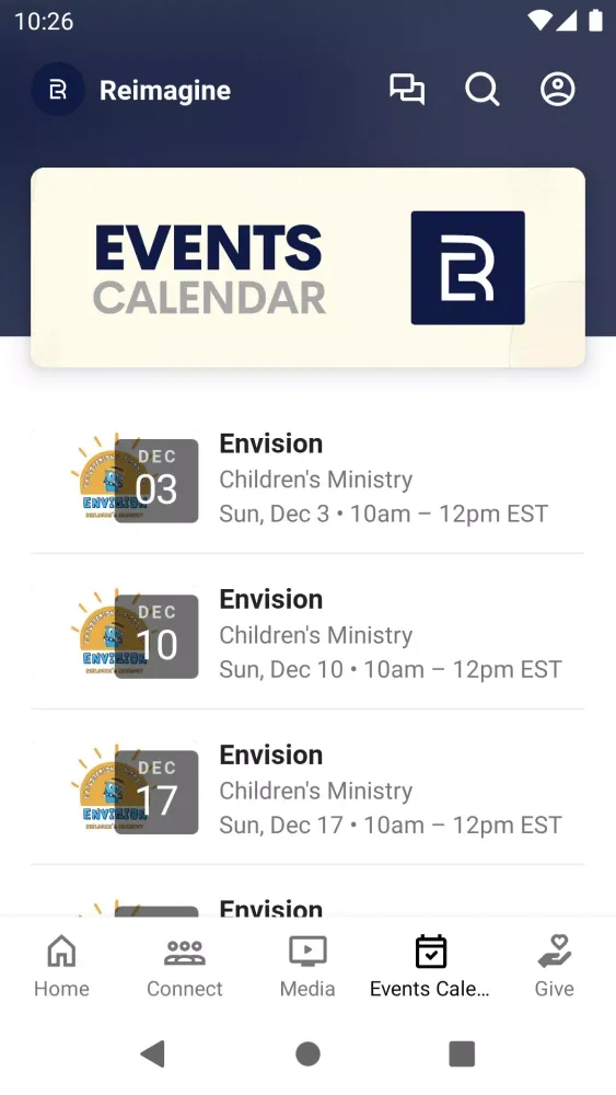 Capturas de tela do Reimagine Church