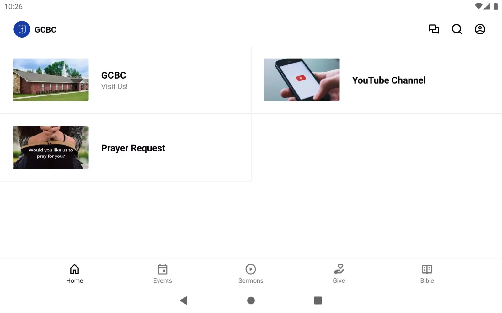 Capturas de tela do GC Bible Church Tomball