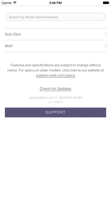 Tangkapan skrin Sub-Zero and Wolf Spec App