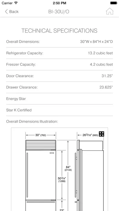 Tangkapan skrin Sub-Zero and Wolf Spec App