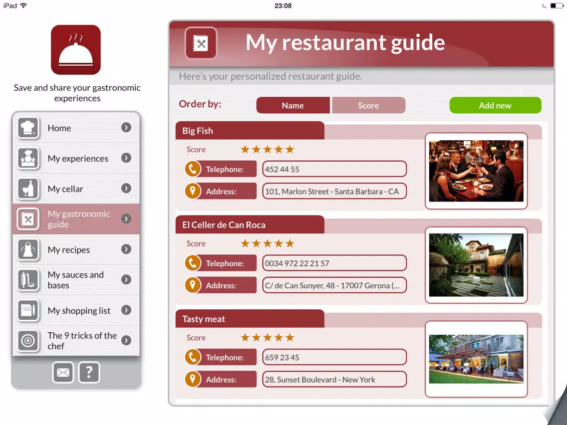 Gourmet: Organize your top recipes & restaurants iPad  Screenshots