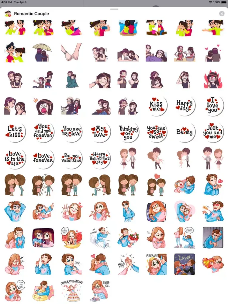 Romantic Couple Emoji Stickers iPad 应用截图