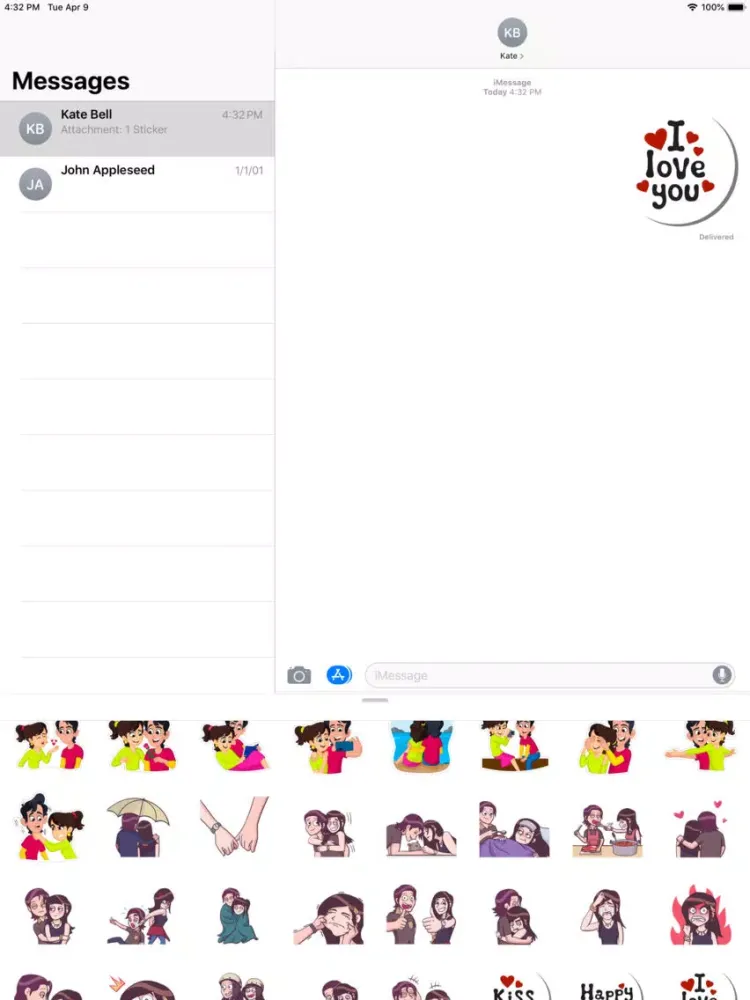 Romantic Couple Emoji Stickers iPad 应用截图