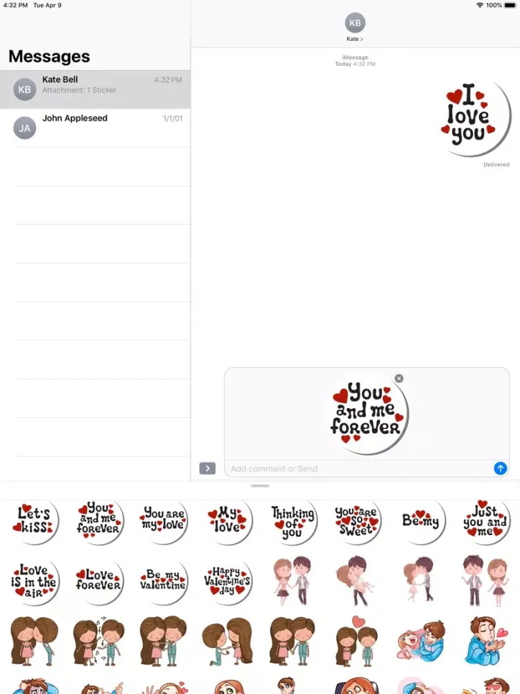 Romantic Couple Emoji Stickers iPad 应用截图