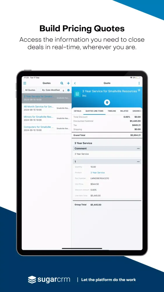 Captures d'écran de SugarCRM