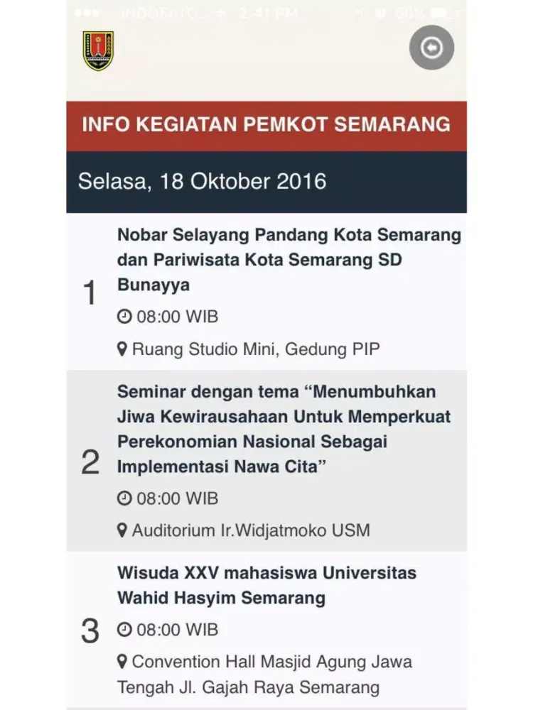 Capturas de tela do Kegiatan Semarang iPad 