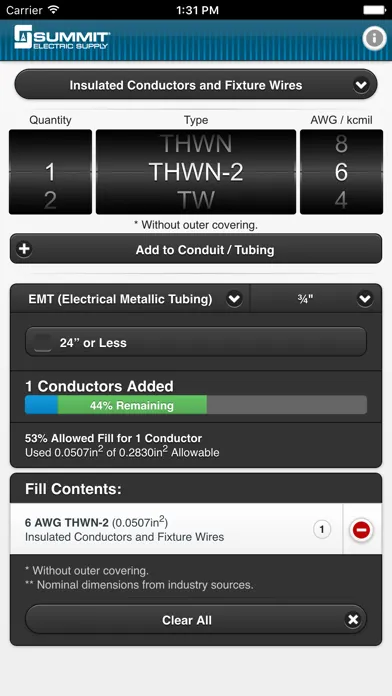 ภาพหน้าจอของ Conduit Fill Tracker