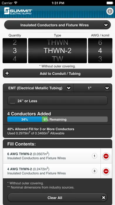 ภาพหน้าจอของ Conduit Fill Tracker