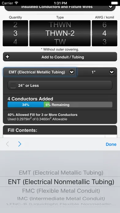 ภาพหน้าจอของ Conduit Fill Tracker