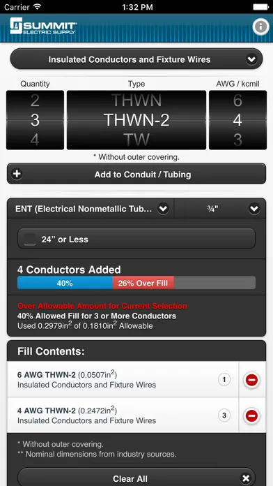 ภาพหน้าจอของ Conduit Fill Tracker