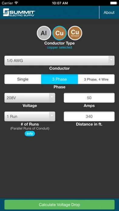 Tangkapan layar Voltage Drop Calculator Summit