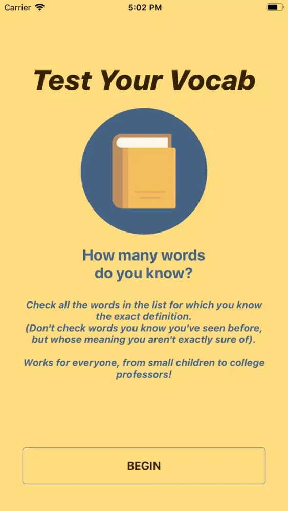 Скриншоты English vocabulary size test