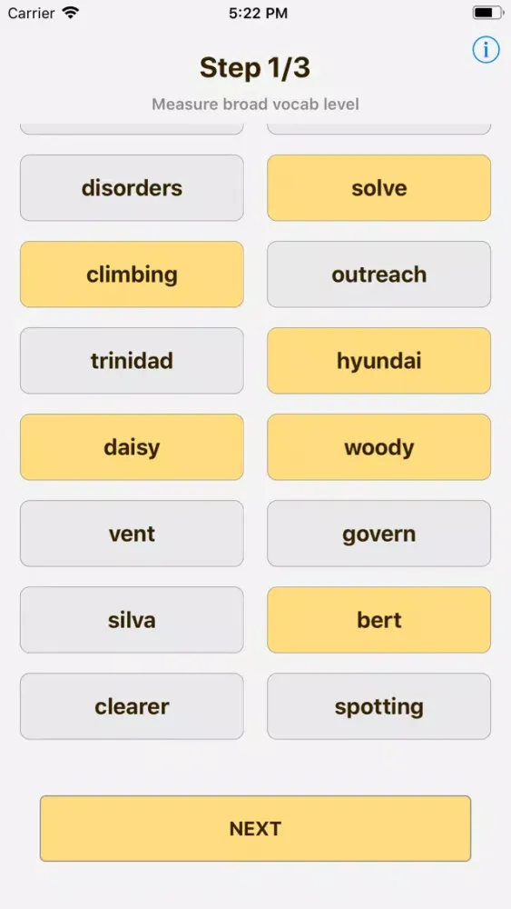 Скриншоты English vocabulary size test