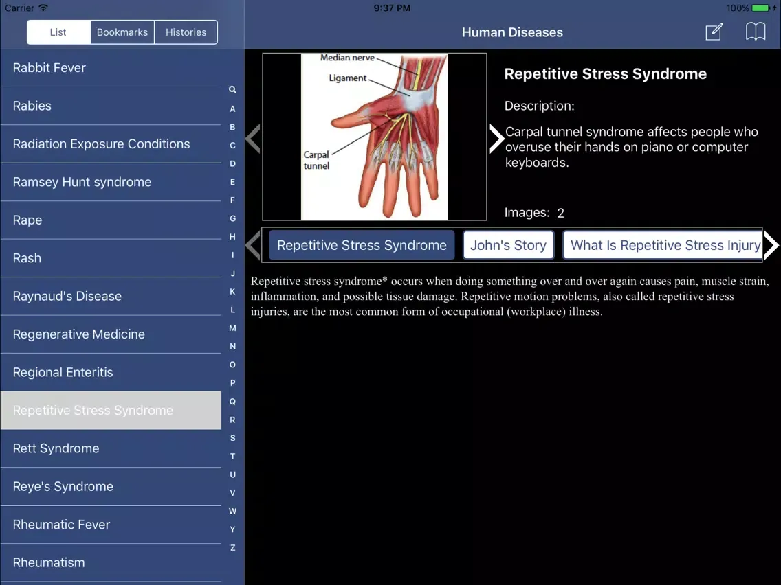 Tangkapan layar Encyclopedia of Human Diseases iPad 