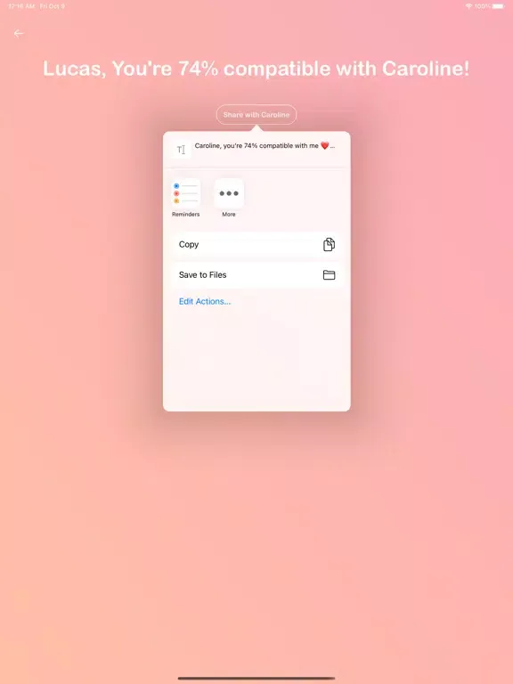 Tangkapan layar Love Calculator app iPad 