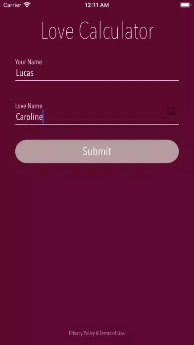 Tangkapan layar Love Calculator app