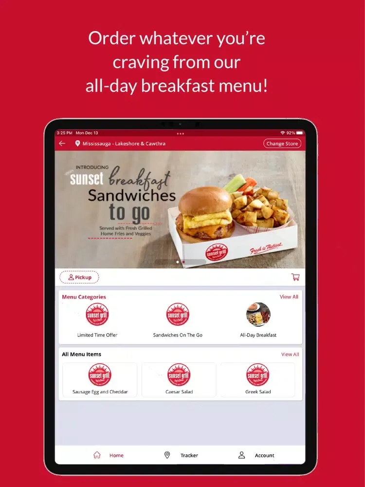 Sunset Grill Breakfast & Lunch iPad 应用截图