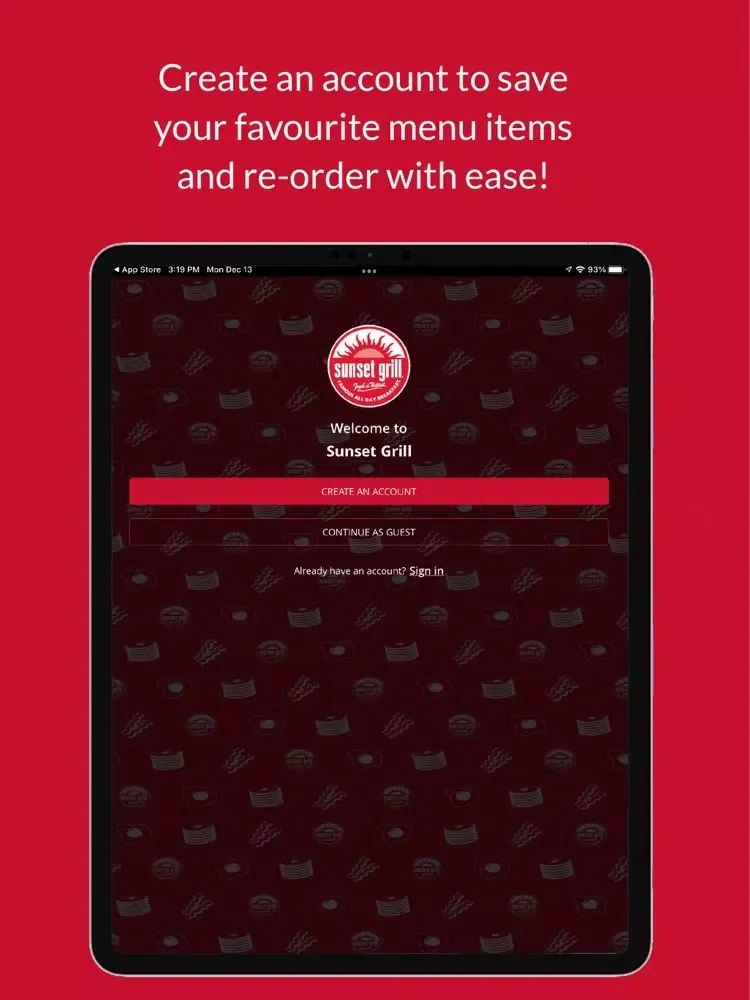 Sunset Grill Breakfast & Lunch iPad 应用截图