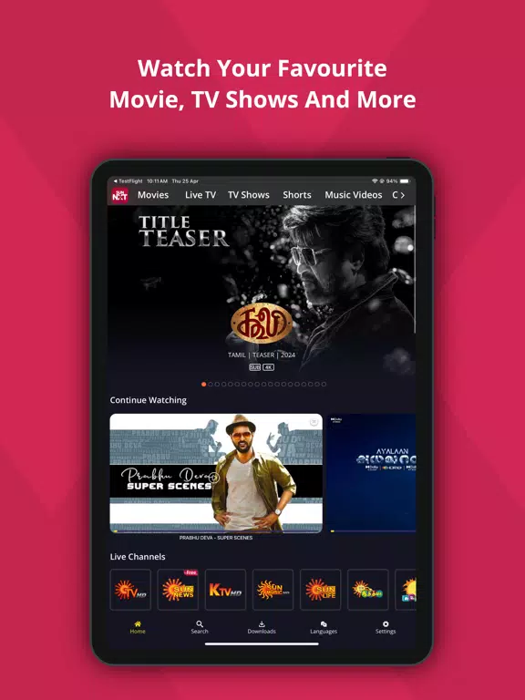 Sun NXT - Live TV & Movies iPad 应用截图